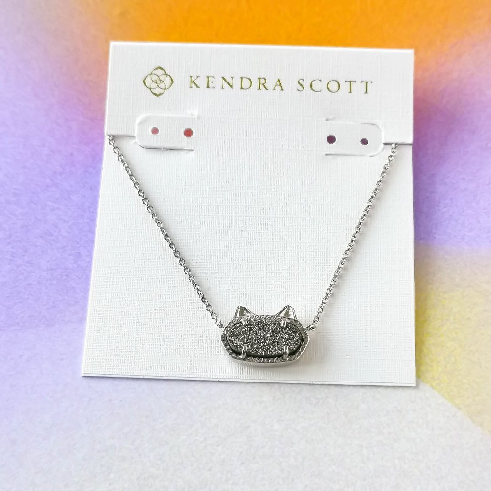 $70 kendra scott Elisa Cat silver Pendant Necklace Platinum Drusy New